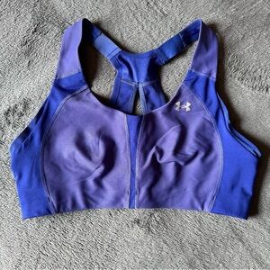 Under Armour Purple/Blue Heat Gear Racerback‎ Hook & Eye Sports Bra Sz 34C EUC
